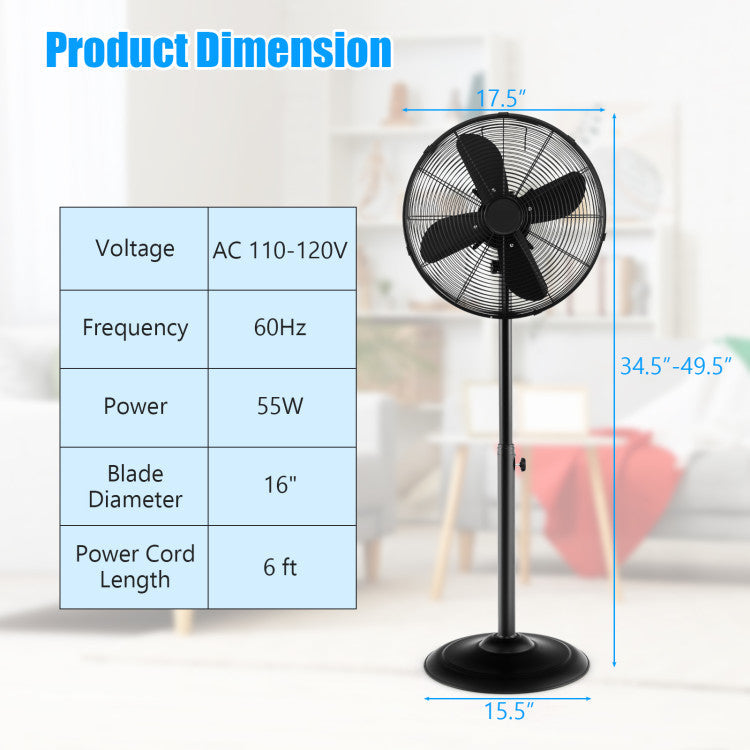 Height-Adjustable 16-Inch Pedestal Fan – Oscillating Standing Unit with 3 Speed Modes | Comfort Circulation | For Office & Indoor Use