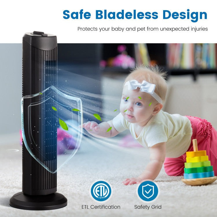 Ultra-Quiet 35W Bladeless Fan – 28-Inch Stylish Tower Design with Smooth Oscillation | Safe Breeze | Ideal for Indoor Comfort