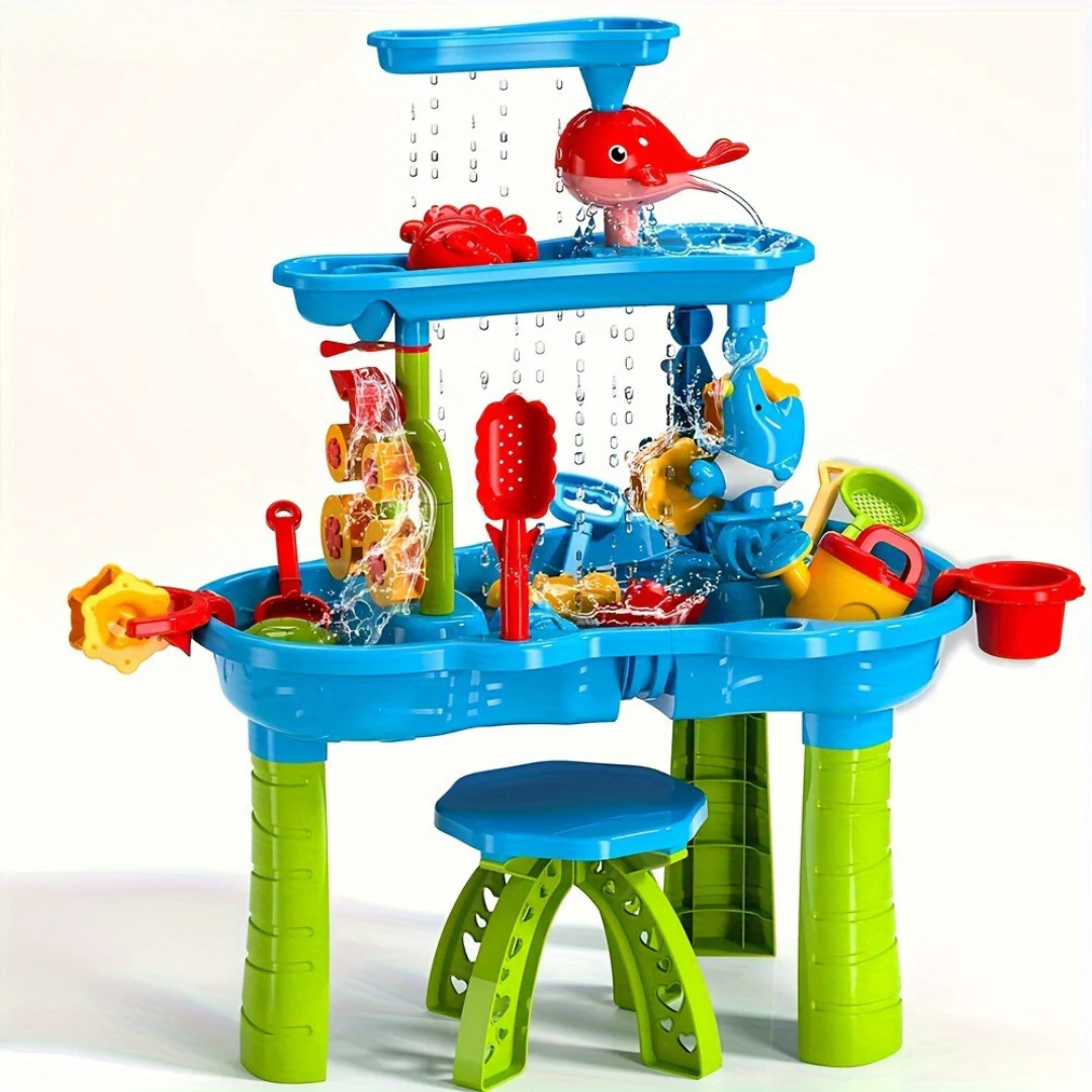 Durable 3-in-1 Sand and Water Table for Kids – Outdoor Play with 15 Accessories