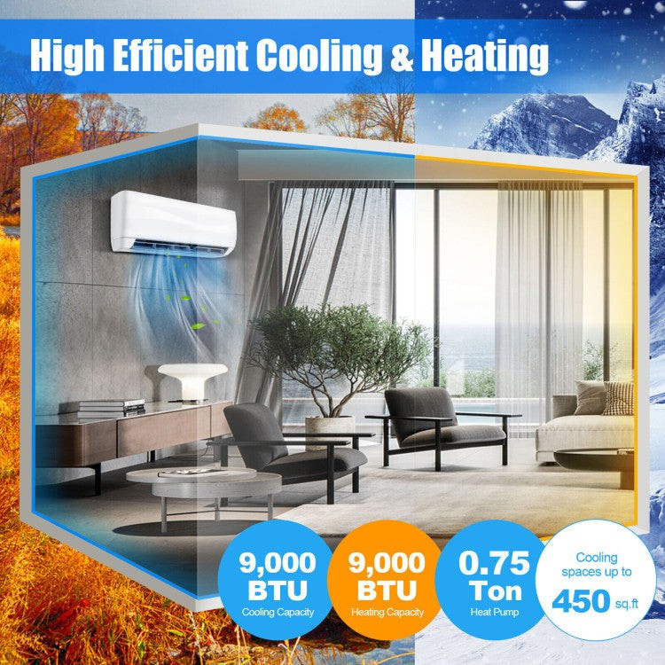 High-Efficiency 9000 BTU Ductless Mini Split – 17 SEER2 AC & Heater Combo | Space-Saving Cooling & Heating | Perfect for Home & Work Areas