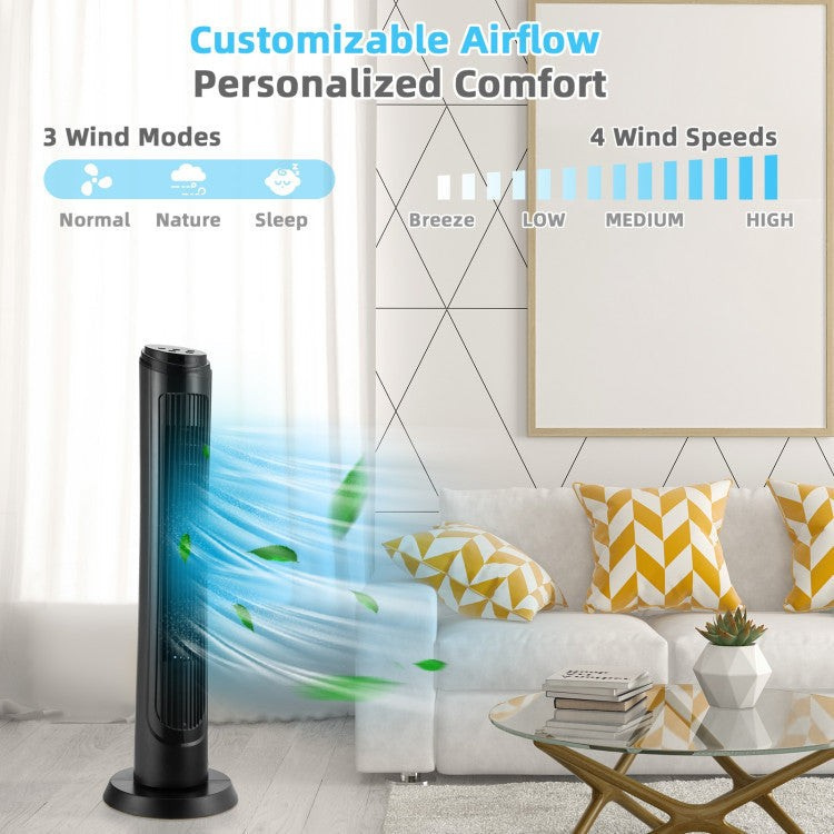 Modern Oscillating Tower Fan – 40-Inch Design with 3 Breeze Modes & 4 Wind Levels | Silent Operation | For Work & Relaxation