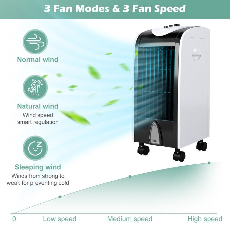 Portable Evaporative Cooler – Space-Saving 3-in-1 Air Unit with Filter & Humidifier Function | Breezy Relief | Ideal for Bedroom & Desk