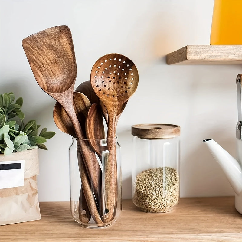 Teak Kitchen Utensil Set of 5 – Sustainable Wooden Cooking Tools with Ergonomic Handles