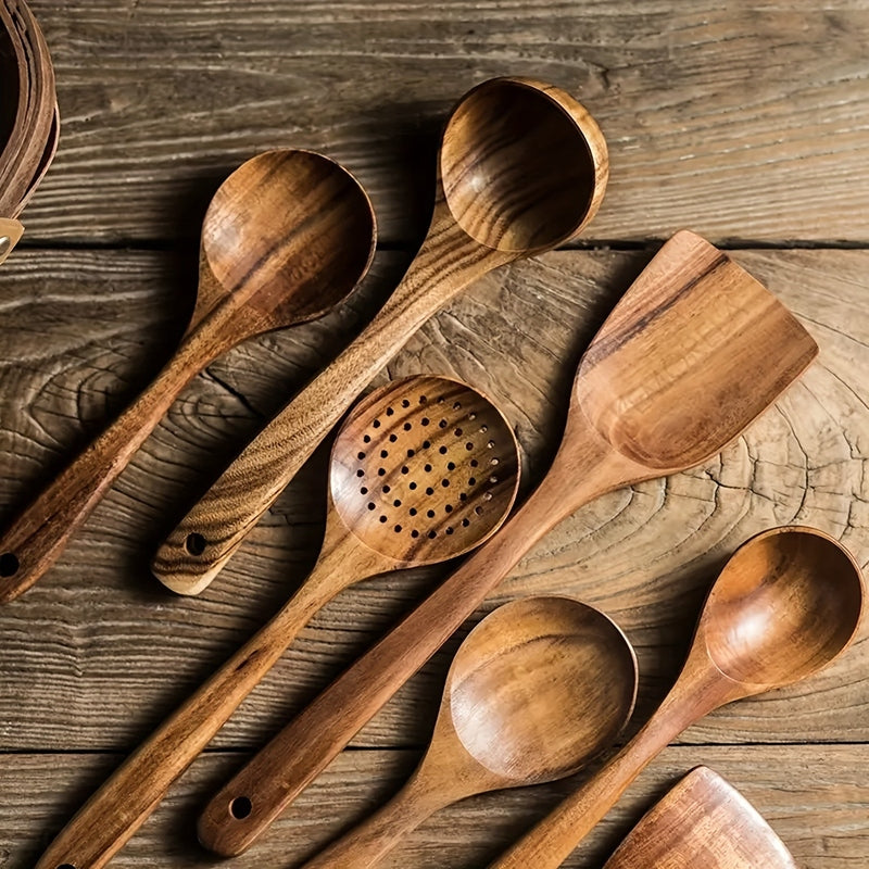 Teak Kitchen Utensil Set of 5 – Sustainable Wooden Cooking Tools with Ergonomic Handles