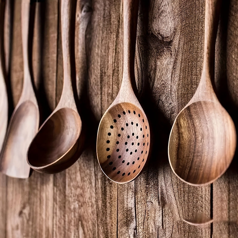 Teak Kitchen Utensil Set of 5 – Sustainable Wooden Cooking Tools with Ergonomic Handles