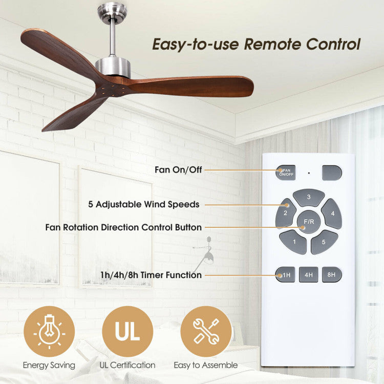 Remote-Controlled Ceiling Fan – 132 cm Brushed Nickel with Modern Design | Stylish Comfort | For Contemporary Home Interiors