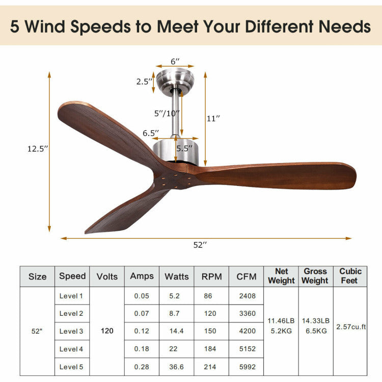 Remote-Controlled Ceiling Fan – 132 cm Brushed Nickel with Modern Design | Stylish Comfort | For Contemporary Home Interiors