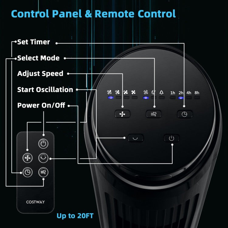 Modern Oscillating Tower Fan – 40-Inch Design with 3 Breeze Modes & 4 Wind Levels | Silent Operation | For Work & Relaxation