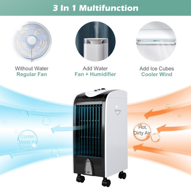 Portable Evaporative Cooler – Space-Saving 3-in-1 Air Unit with Filter & Humidifier Function | Breezy Relief | Ideal for Bedroom & Desk