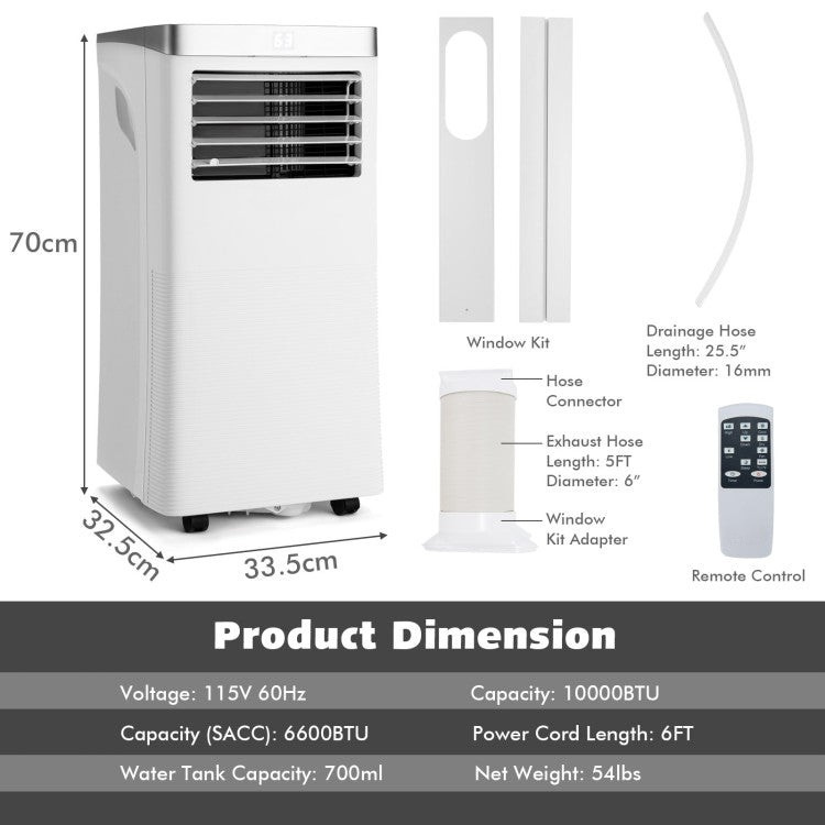 Smart Portable 3-in-1 AC Unit – 10000 BTU with Fan, Dehumidifier & Remote | Versatile Room Cooling | Perfect for Apartments & Studios