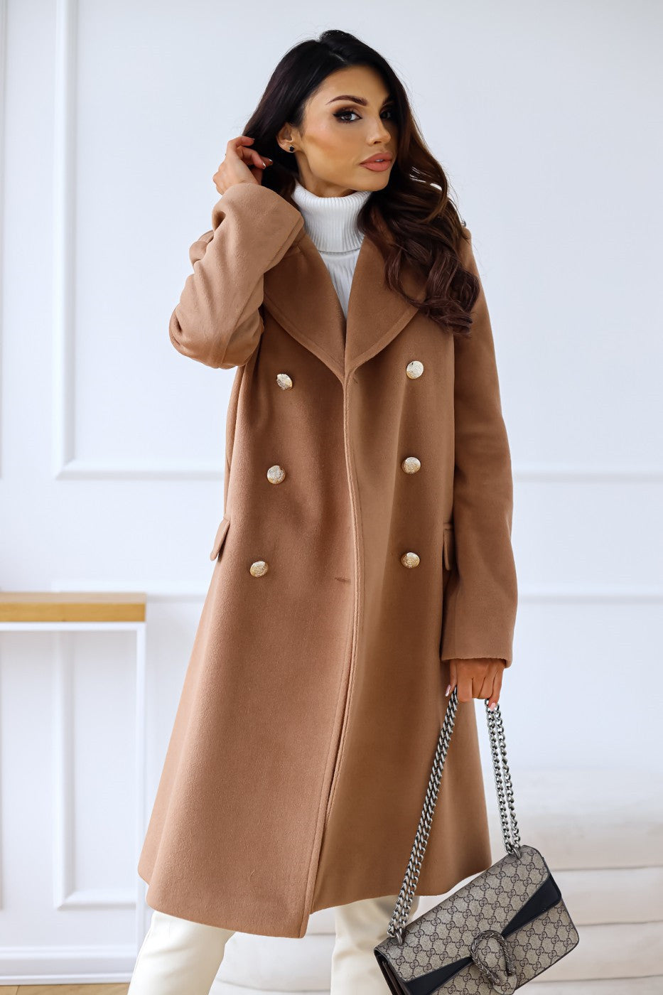 Loretta | Women's Winter Wool Coat – Chic Double-Breasted Trench Design