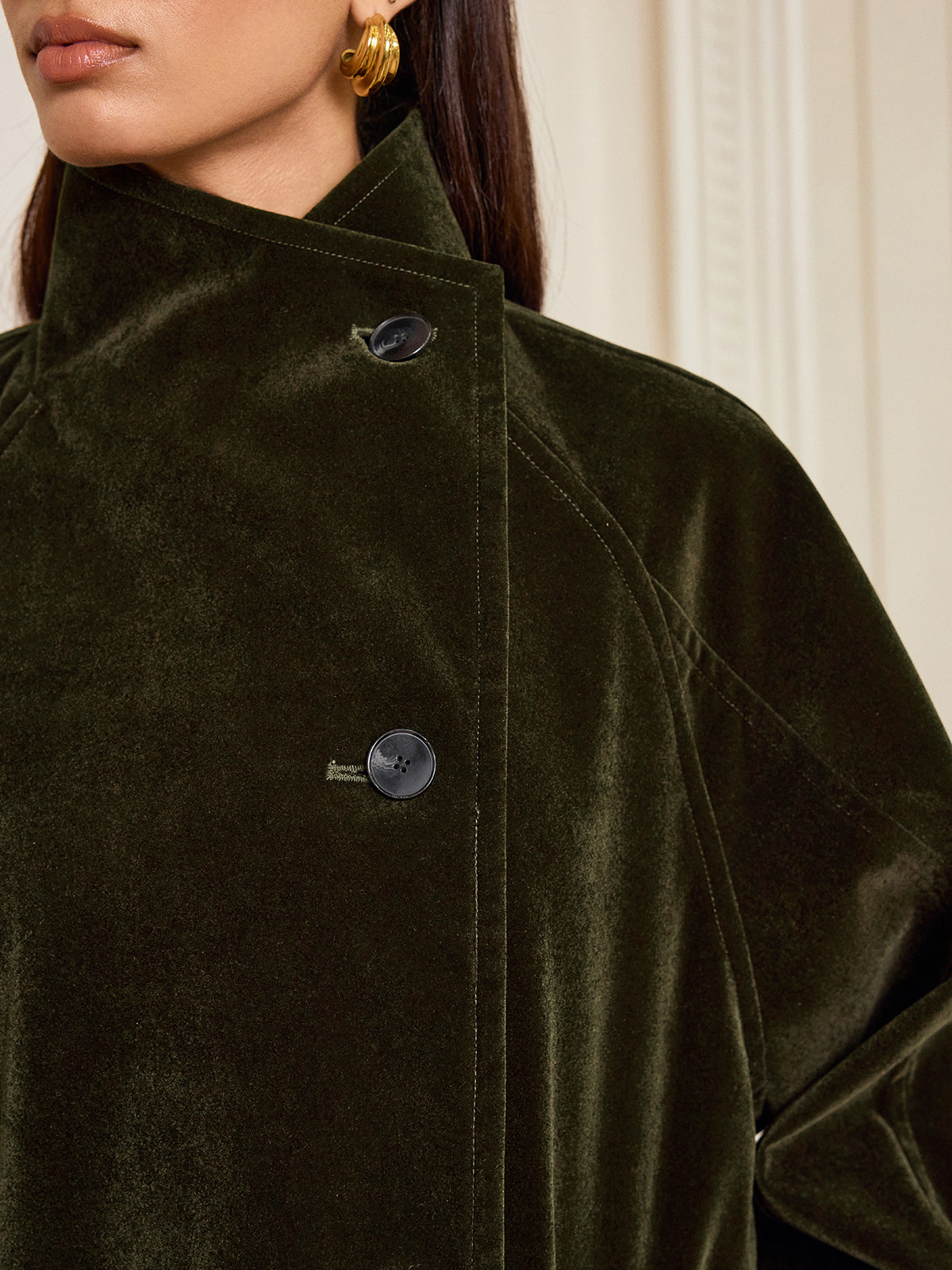 Alexandria | Stylish Pocketed Velvet Coat without Belt