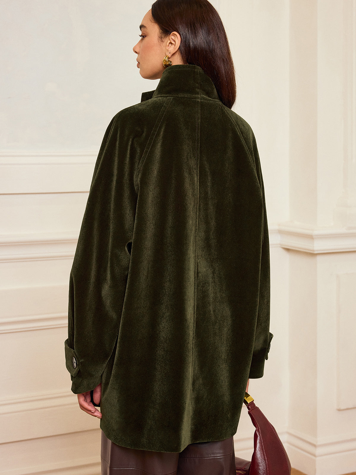 Alexandria | Stylish Pocketed Velvet Coat without Belt
