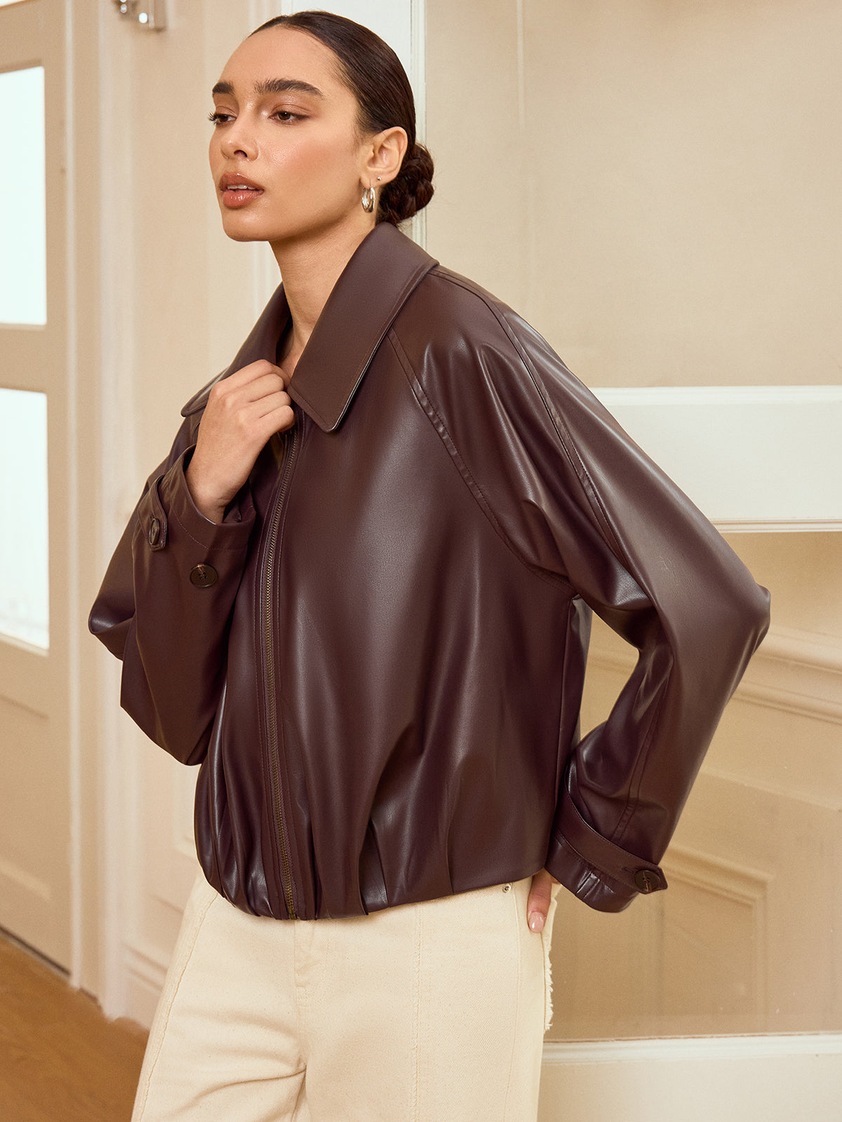 Alison | Refined Collared Zip-Up Faux PU Jacket