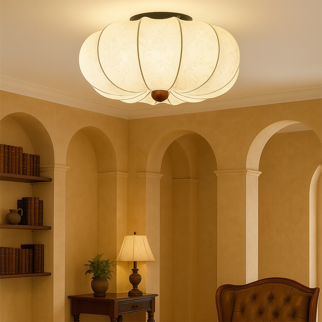 Ambrya | Elegant Medieval-Style Silk Ceiling Lamp with Retro Charm