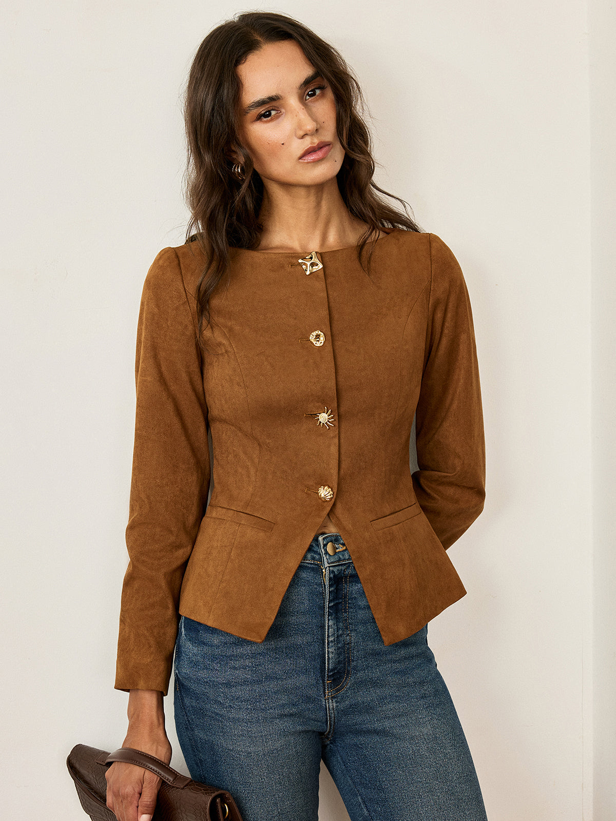 Amyra | Fitted Suede Button-Front Jacket