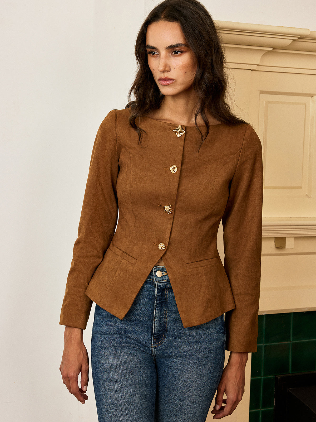 Amyra | Fitted Suede Button-Front Jacket