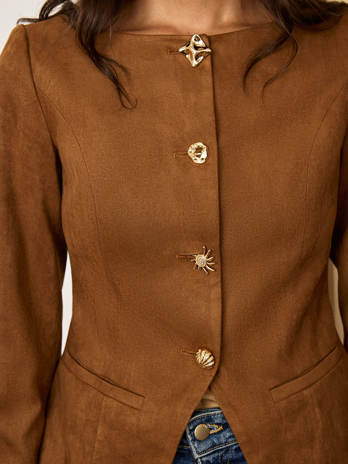 Amyra | Fitted Suede Button-Front Jacket