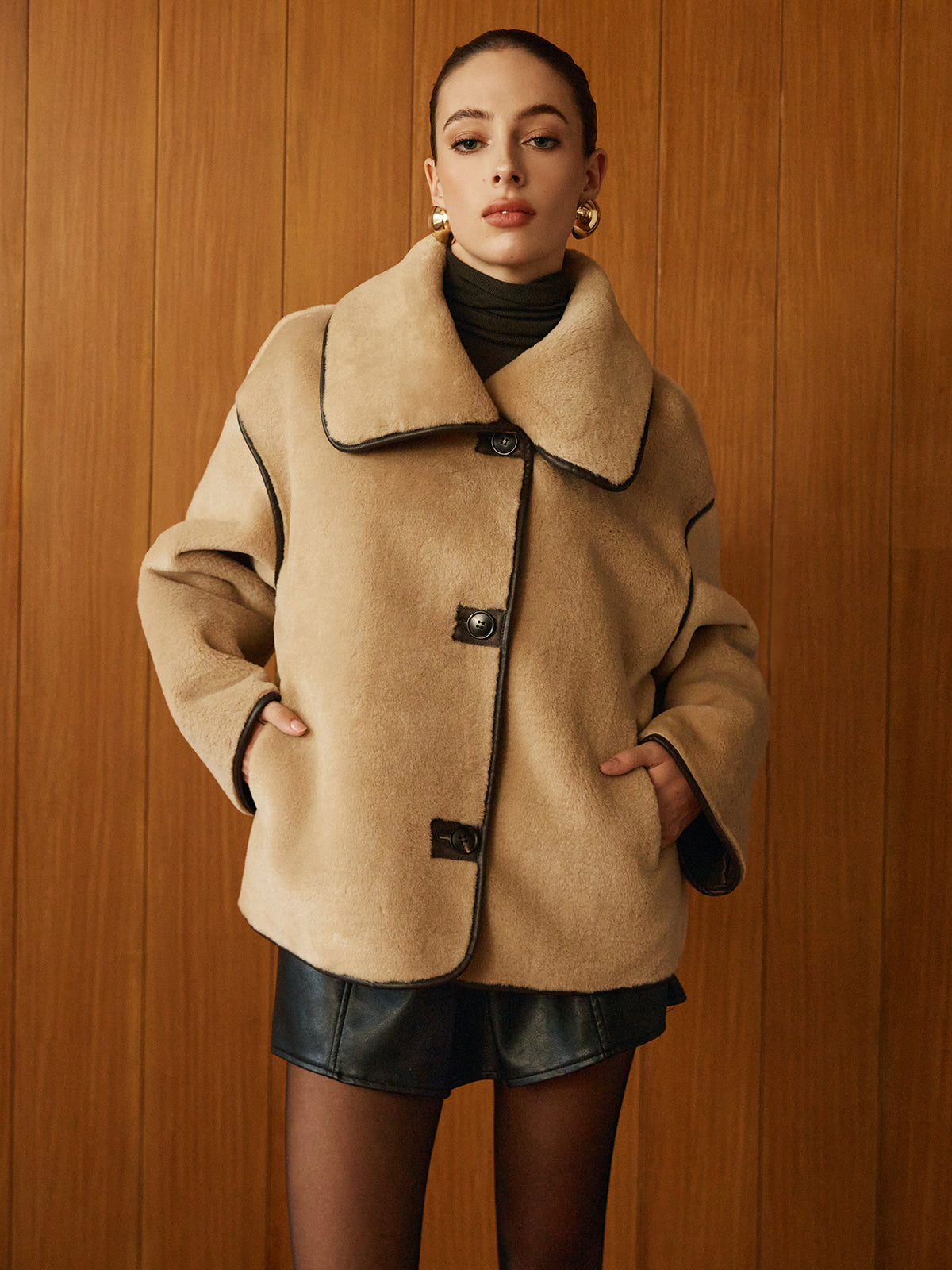 Angelica | Contrast Piping Minky Long Coat