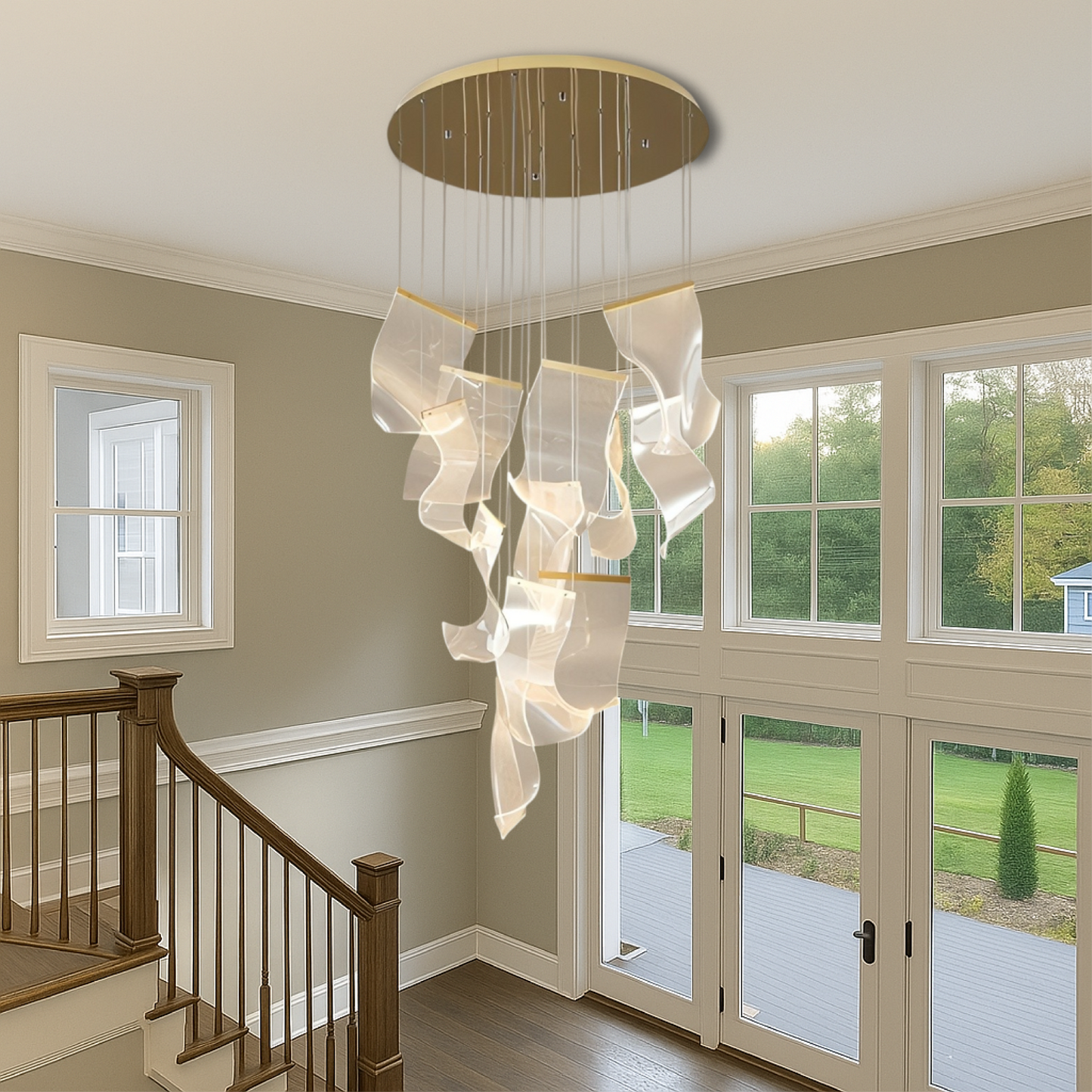 Archinea | Acrylic Gold Stair Chandelier with Modern Touch