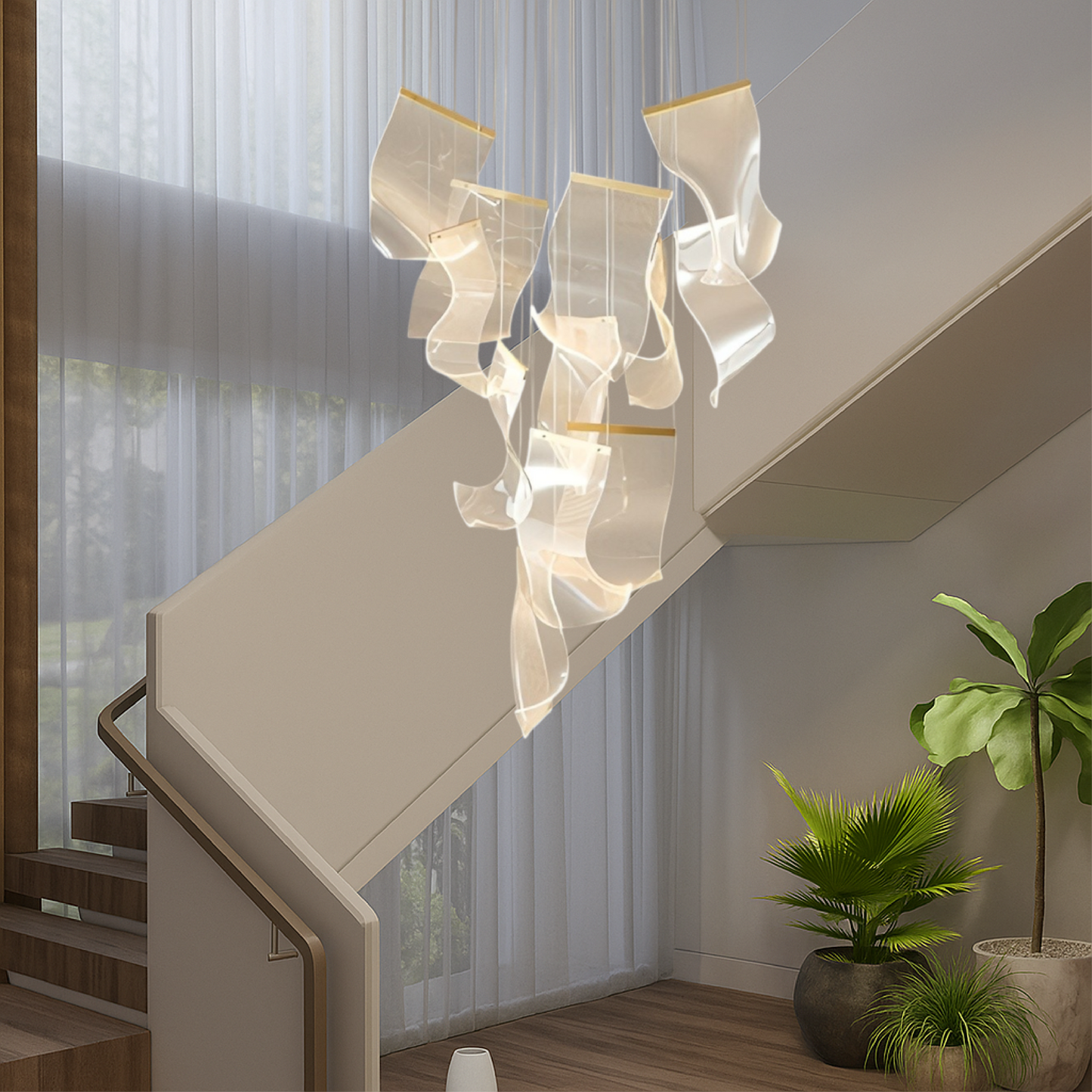 Archinea | Acrylic Gold Stair Chandelier with Modern Touch