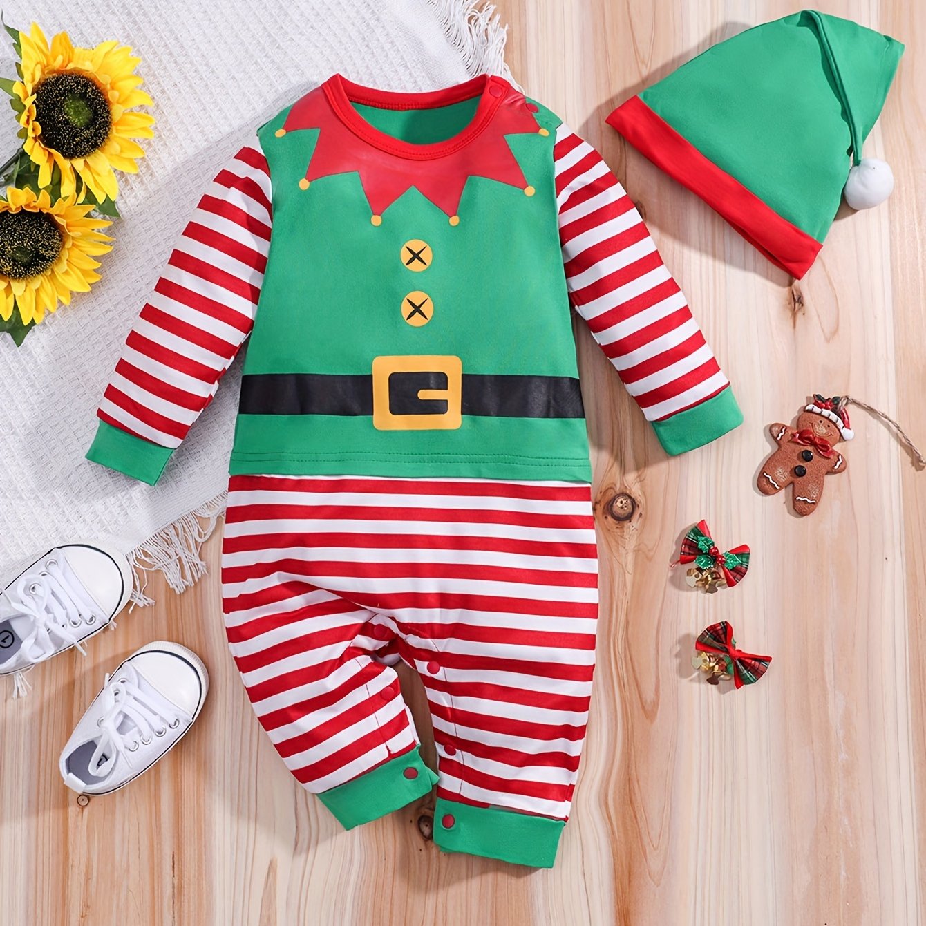 Baby Festive Elf Romper | Long Sleeve Halloween Costume