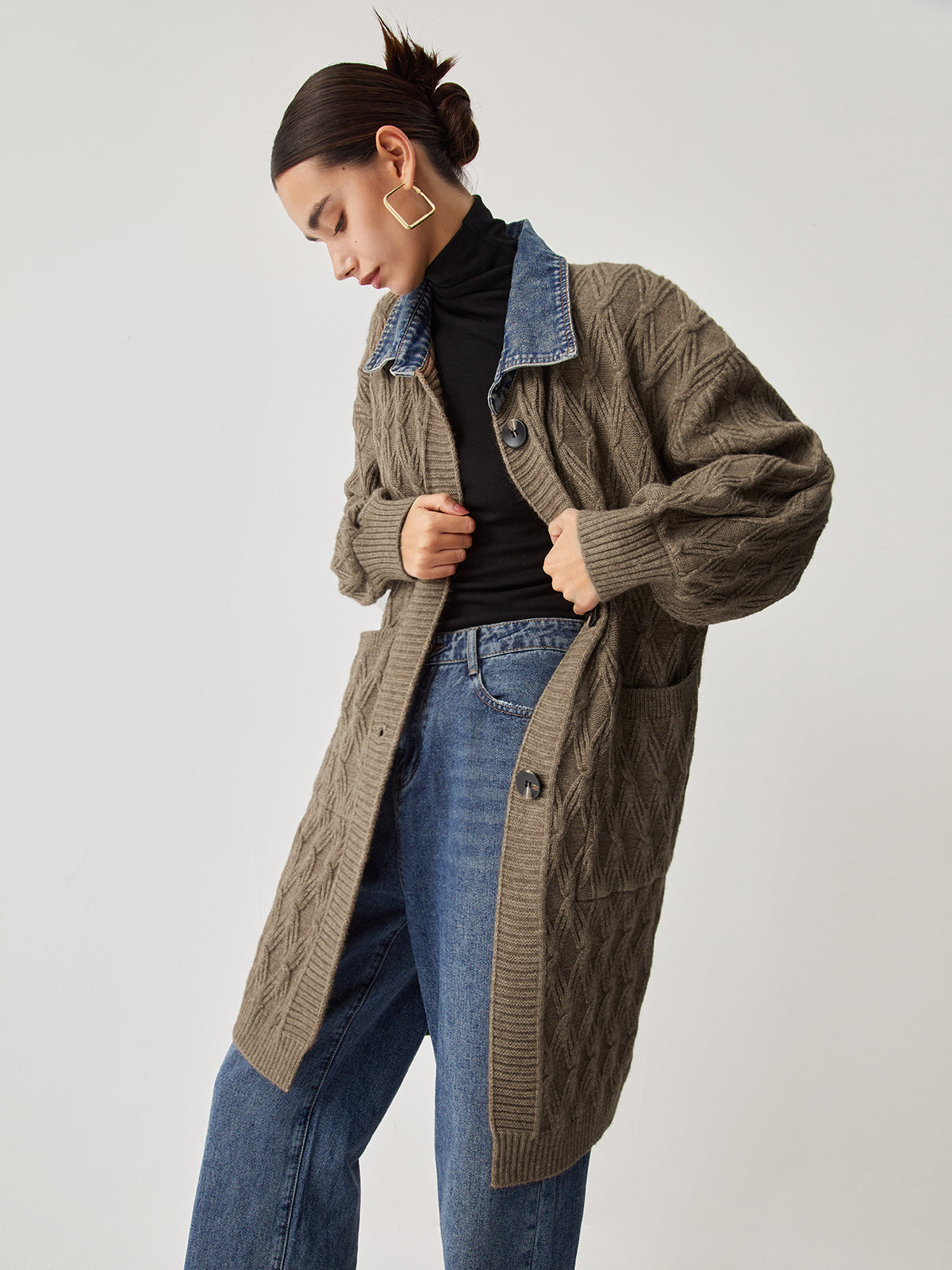 Cail | Elegant Diamond Stitch Knitting Longline Cardigan