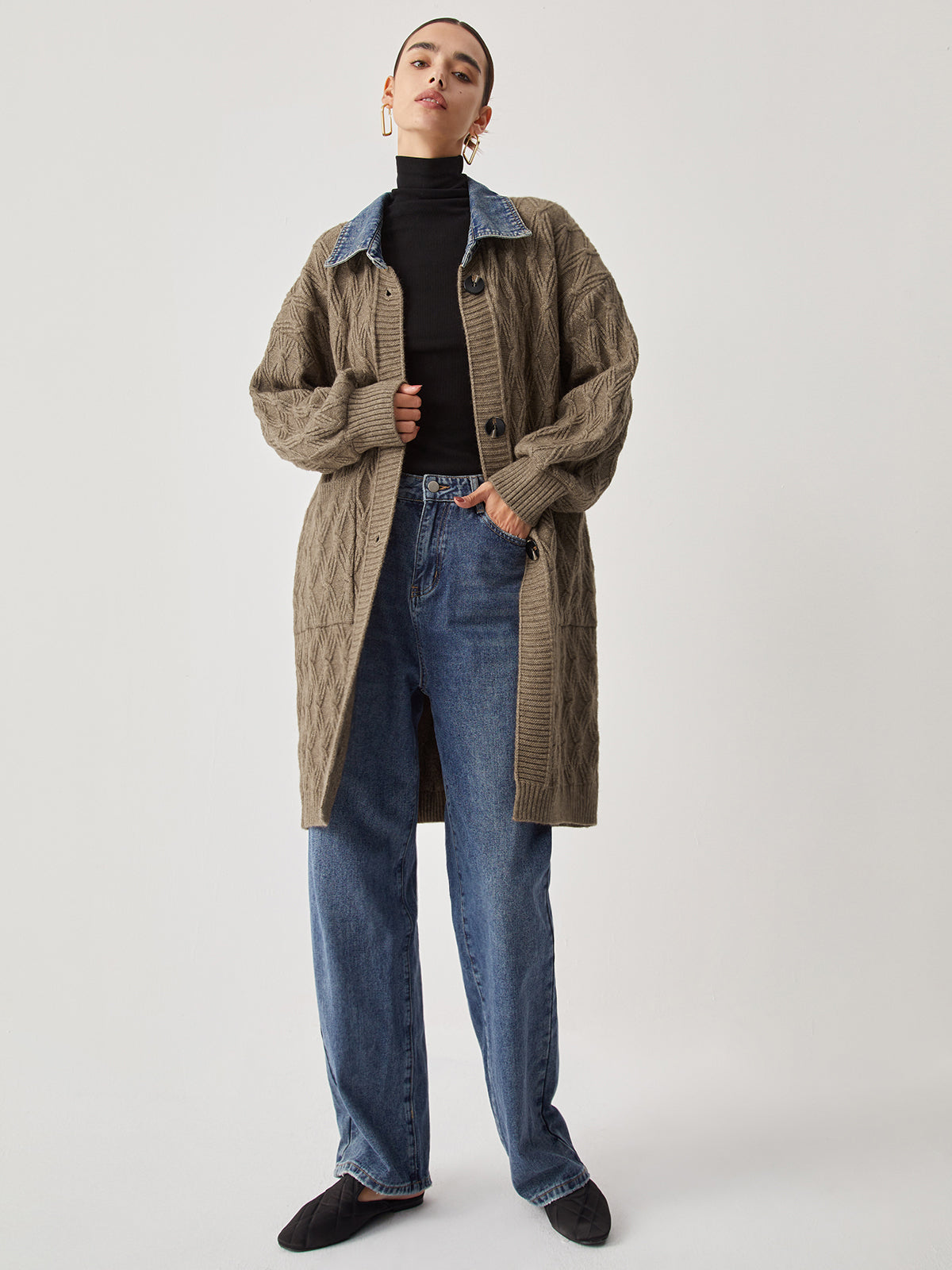 Cail | Elegant Diamond Stitch Knitting Longline Cardigan