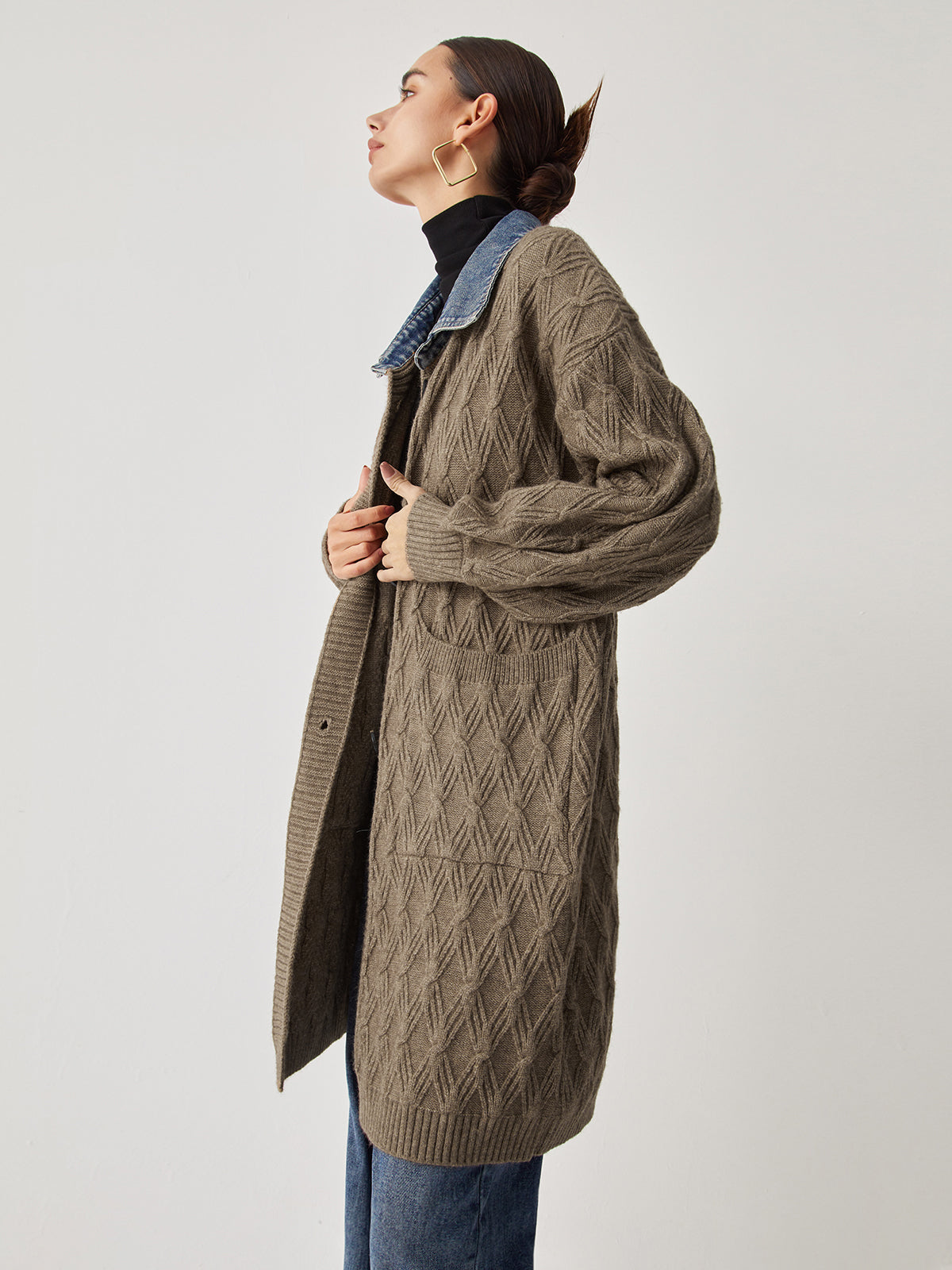 Cail | Elegant Diamond Stitch Knitting Longline Cardigan