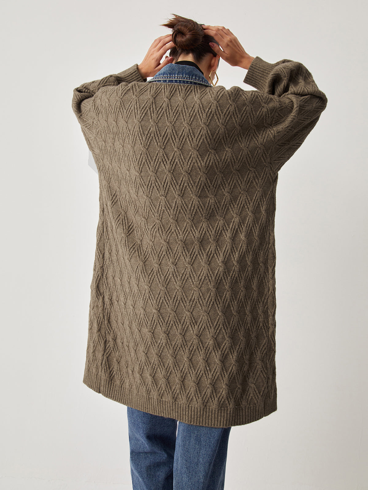 Cail | Elegant Diamond Stitch Knitting Longline Cardigan