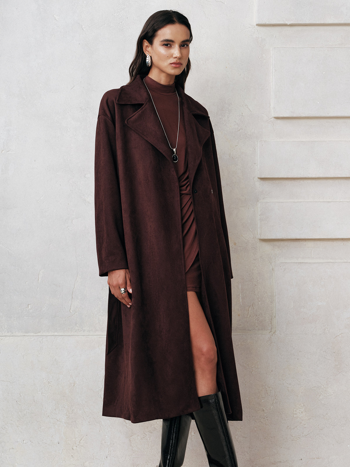 Cameron | Tailored Suede Belted Long Trench Coat