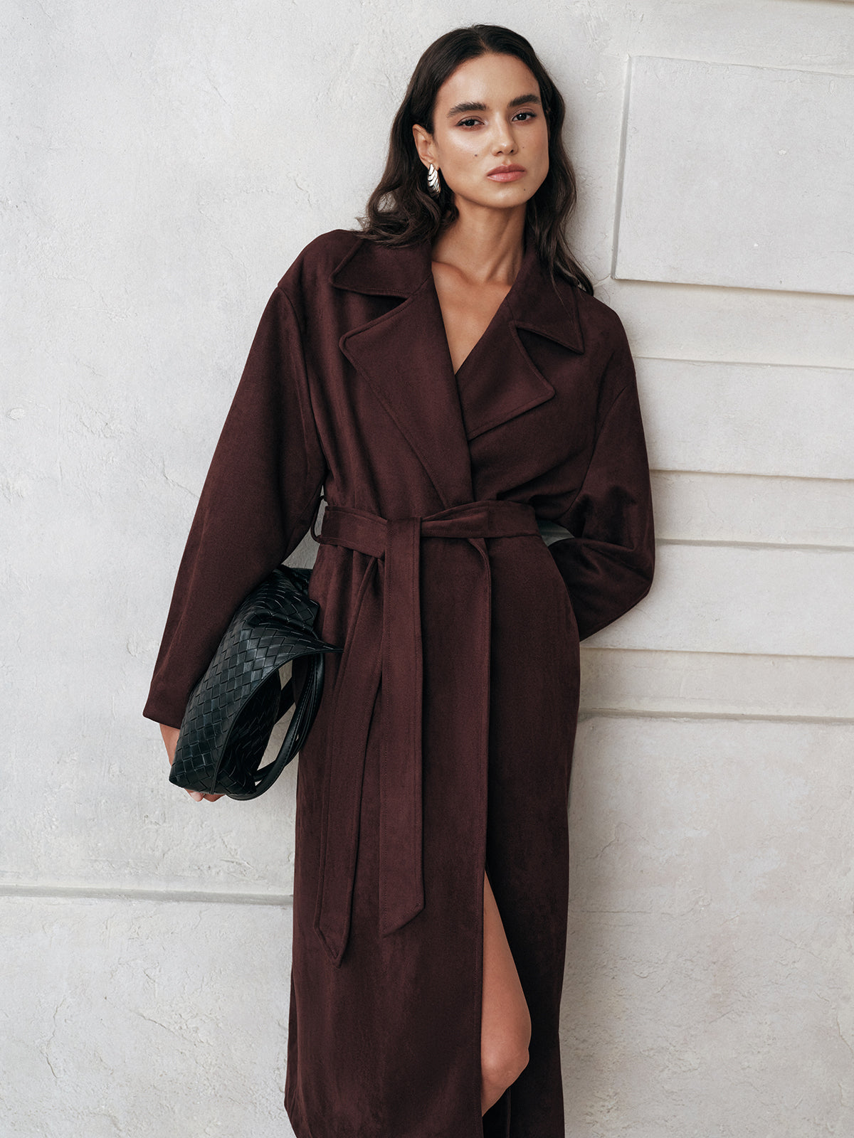 Cameron | Tailored Suede Belted Long Trench Coat
