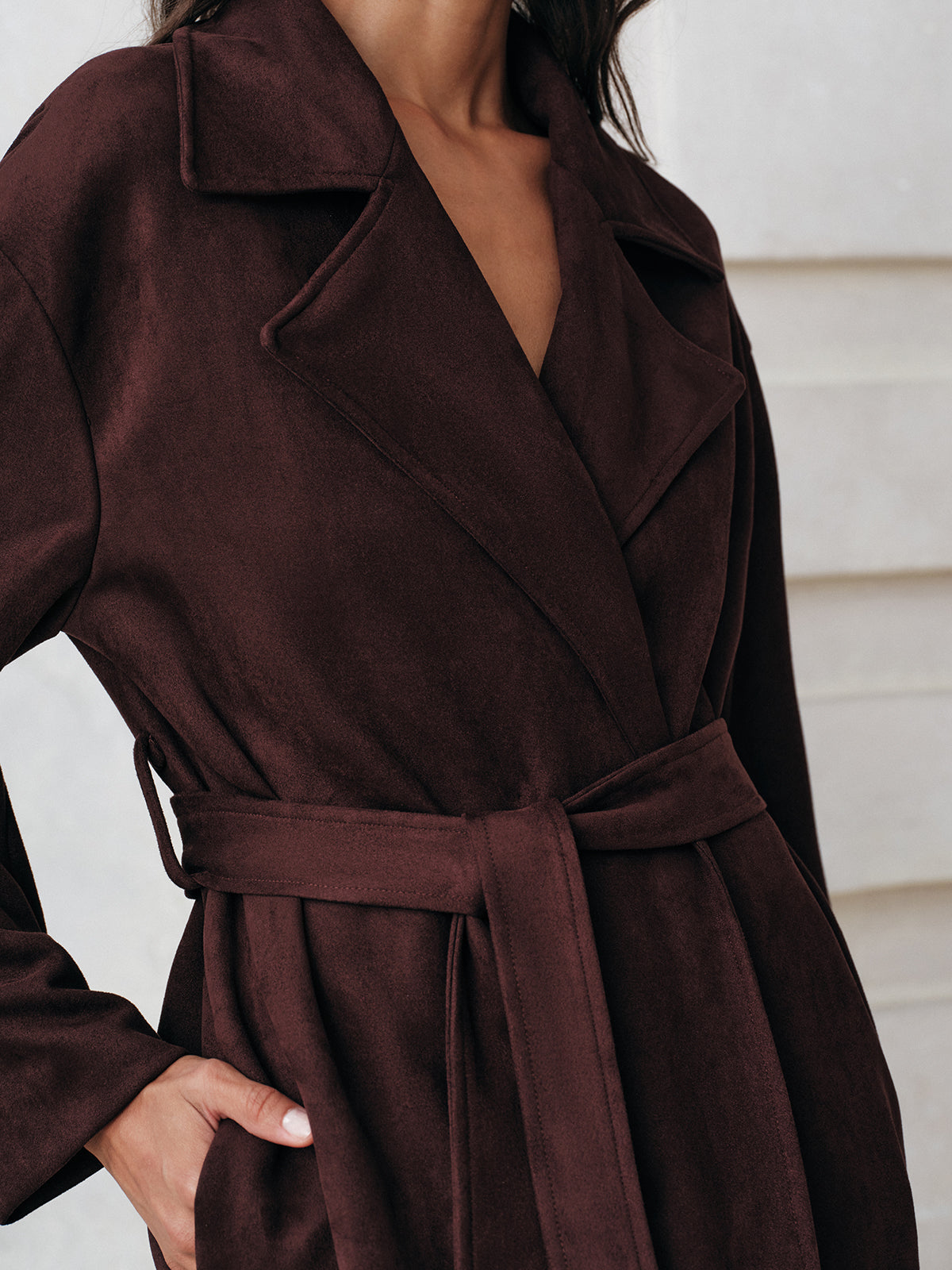 Cameron | Tailored Suede Belted Long Trench Coat