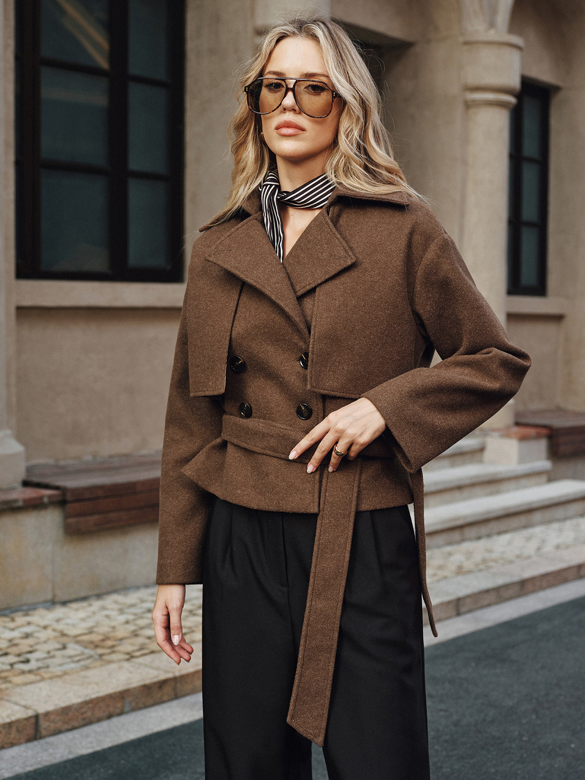 Cassidy | Sophisticated Belted Double-Breasted Tweed Coat