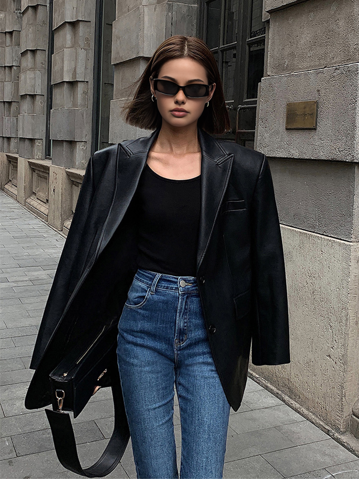 Chloe | Timeless Lapel Pocket PU Blazer