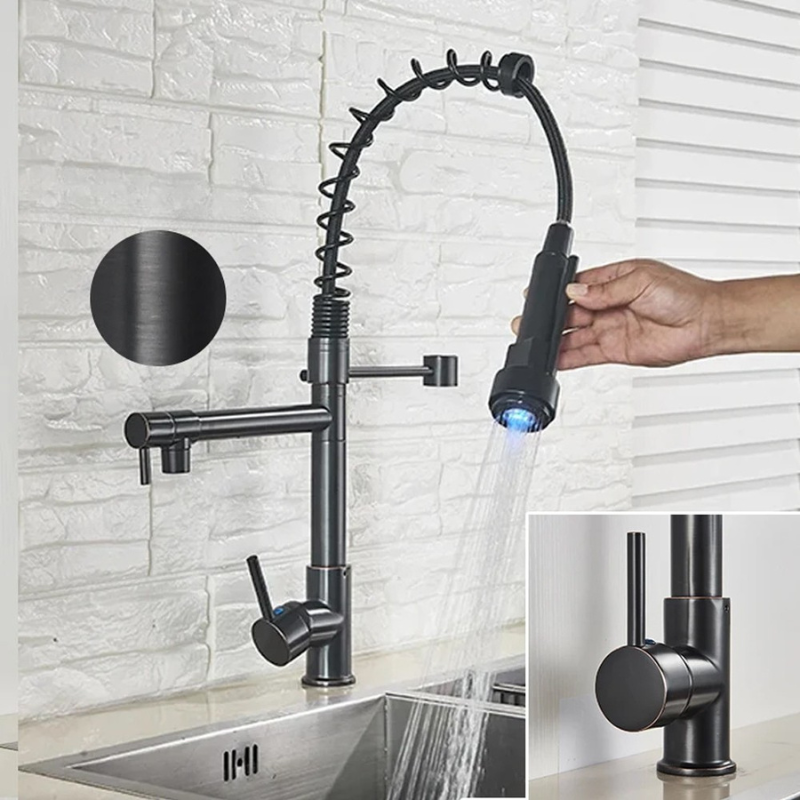 LumiFlow Spring Faucet – Chrome LED Kitchen Faucet with a Flexible Spring Spout and Colour-Changing Technology, featuring a Single Handle design for your kitchen sink.