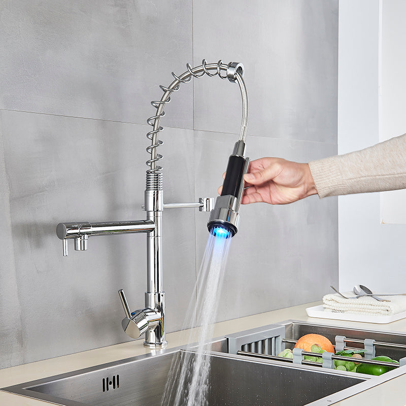 LumiFlow Spring Faucet – Chrome LED Kitchen Faucet with a Flexible Spring Spout and Colour-Changing Technology, featuring a Single Handle design for your kitchen sink.
