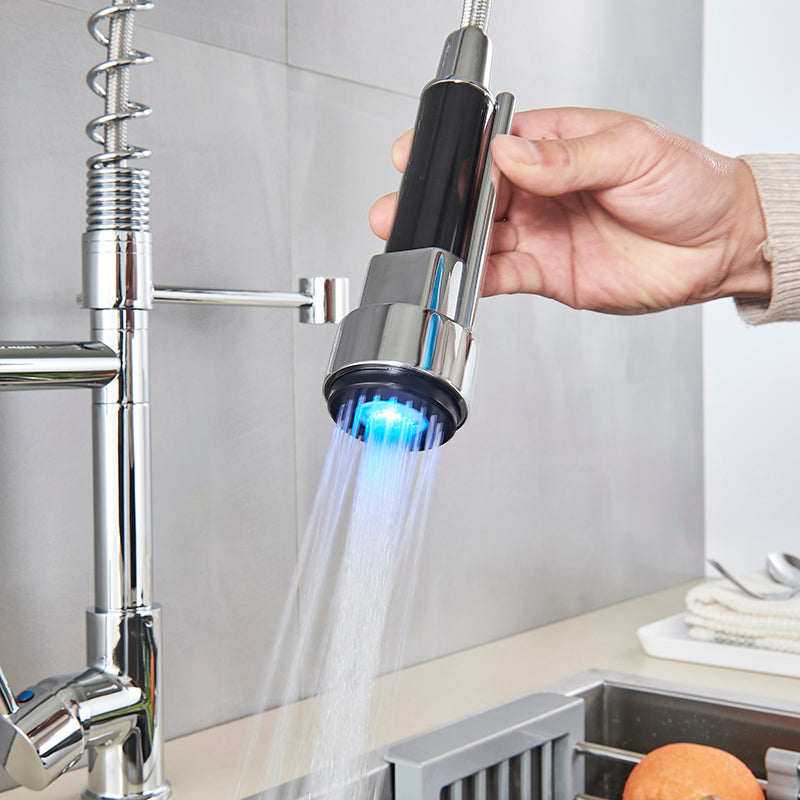 LumiFlow Spring Faucet – Chrome LED Kitchen Faucet with a Flexible Spring Spout and Colour-Changing Technology, featuring a Single Handle design for your kitchen sink.
