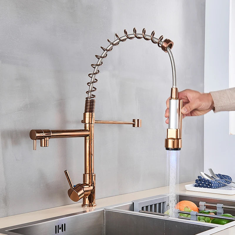 LumiFlow Spring Faucet – Chrome LED Kitchen Faucet with a Flexible Spring Spout and Colour-Changing Technology, featuring a Single Handle design for your kitchen sink.
