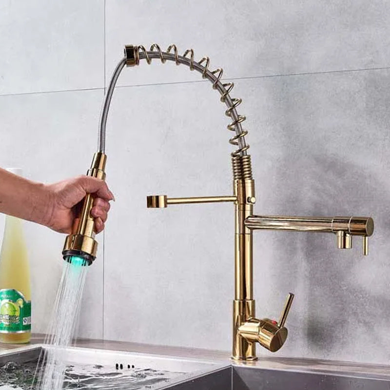 LumiFlow Spring Faucet – Chrome LED Kitchen Faucet with a Flexible Spring Spout and Colour-Changing Technology, featuring a Single Handle design for your kitchen sink.