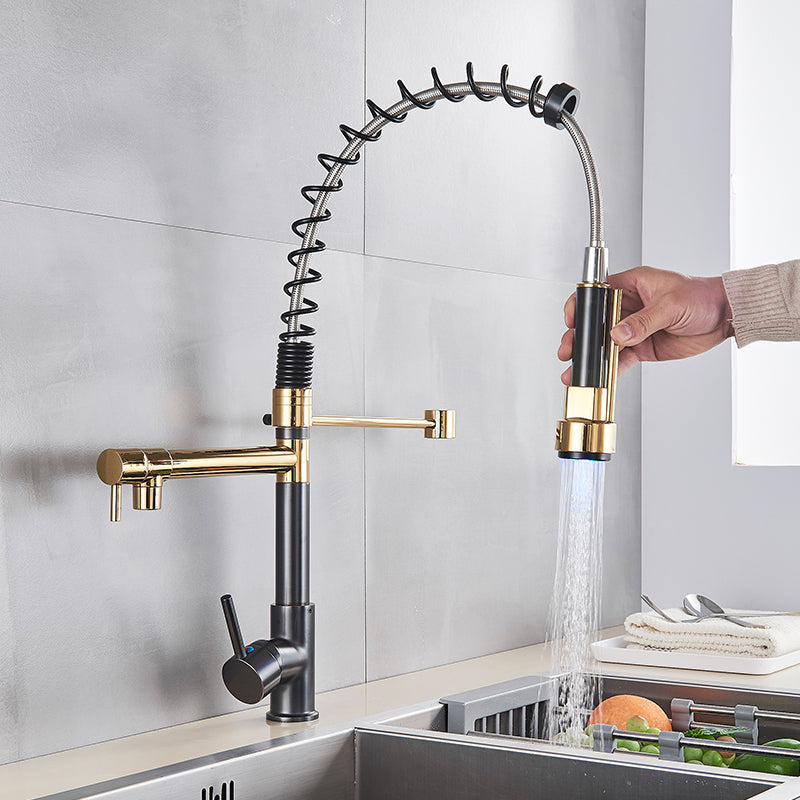 LumiFlow Spring Faucet – Chrome LED Kitchen Faucet with a Flexible Spring Spout and Colour-Changing Technology, featuring a Single Handle design for your kitchen sink.