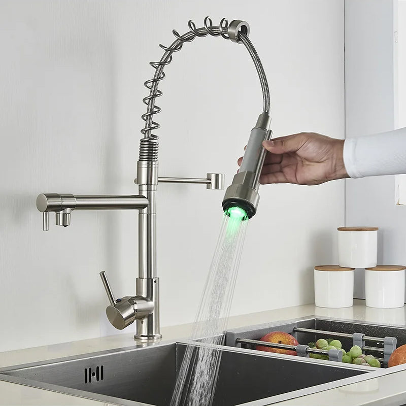 LumiFlow Spring Faucet – Chrome LED Kitchen Faucet with a Flexible Spring Spout and Colour-Changing Technology, featuring a Single Handle design for your kitchen sink.