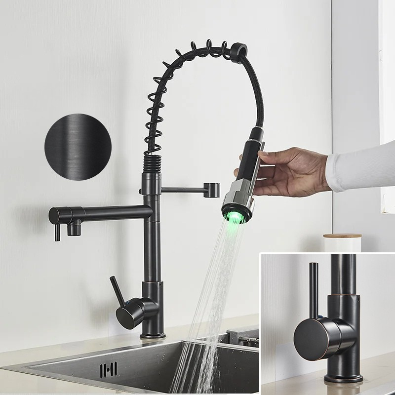 LumiFlow Spring Faucet – Chrome LED Kitchen Faucet with a Flexible Spring Spout and Colour-Changing Technology, featuring a Single Handle design for your kitchen sink.