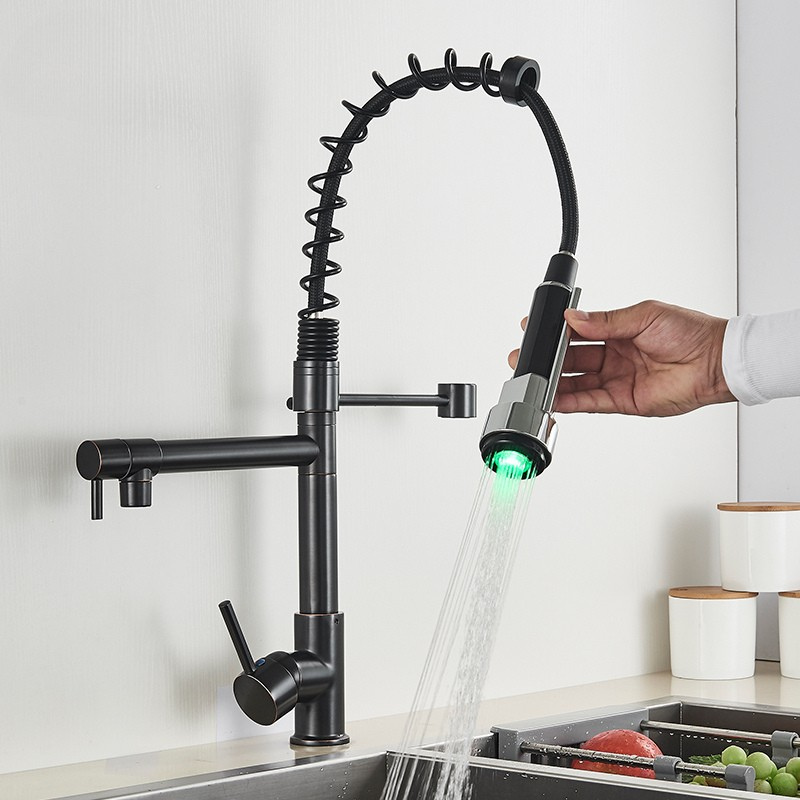 LumiFlow Spring Faucet – Chrome LED Kitchen Faucet with a Flexible Spring Spout and Colour-Changing Technology, featuring a Single Handle design for your kitchen sink.
