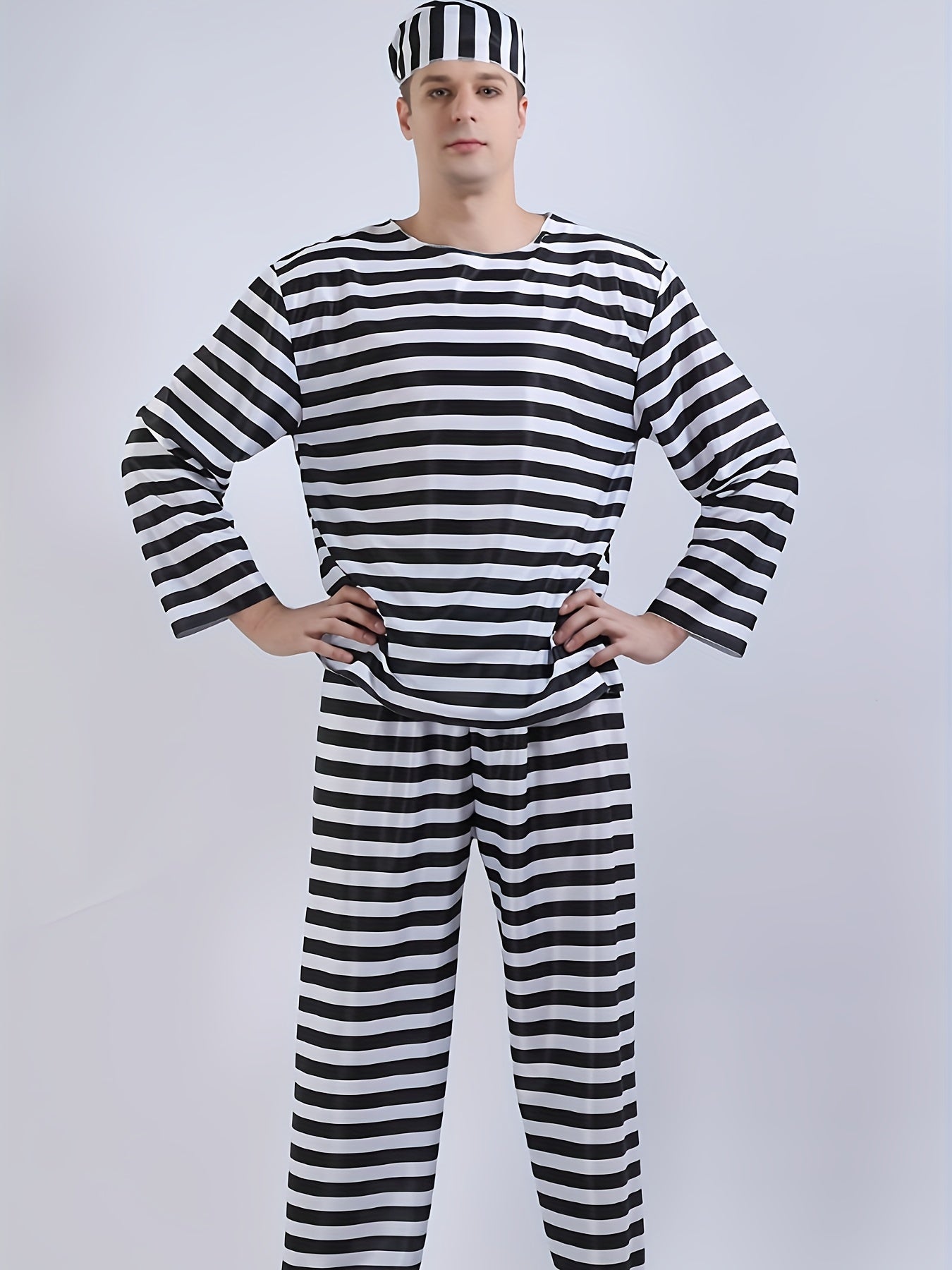 Classic Prisoner Halloween Costume Set | Striped Inmate Long Sleeve Outfit