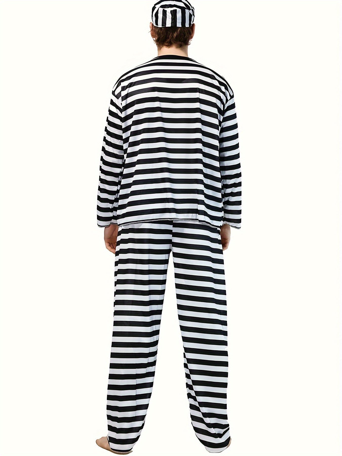 Classic Prisoner Halloween Costume Set | Striped Inmate Long Sleeve Outfit