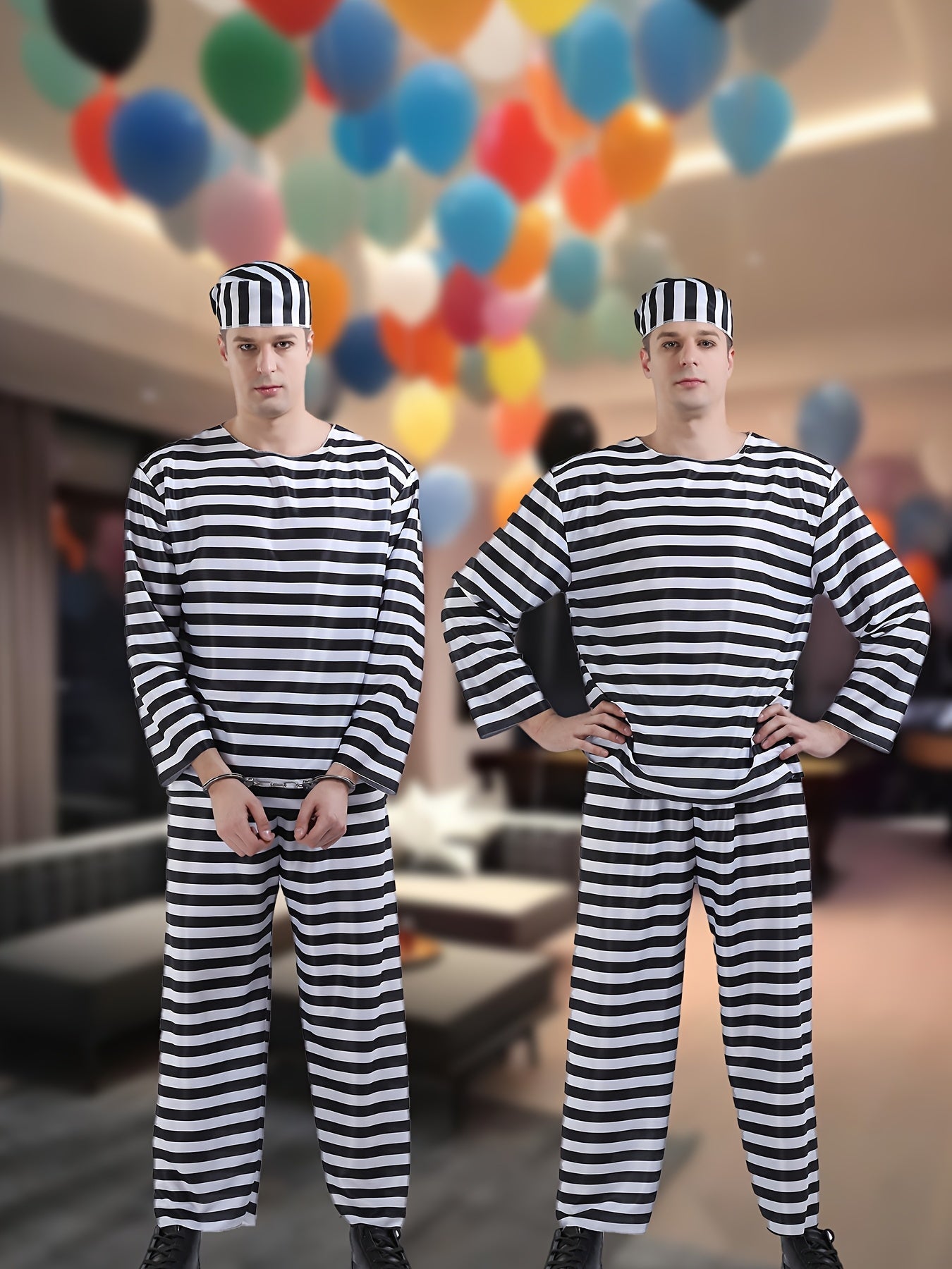 Classic Prisoner Halloween Costume Set | Striped Inmate Long Sleeve Outfit