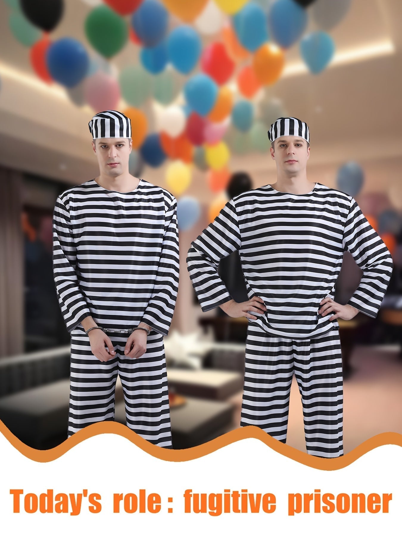 Classic Prisoner Halloween Costume Set | Striped Inmate Long Sleeve Outfit