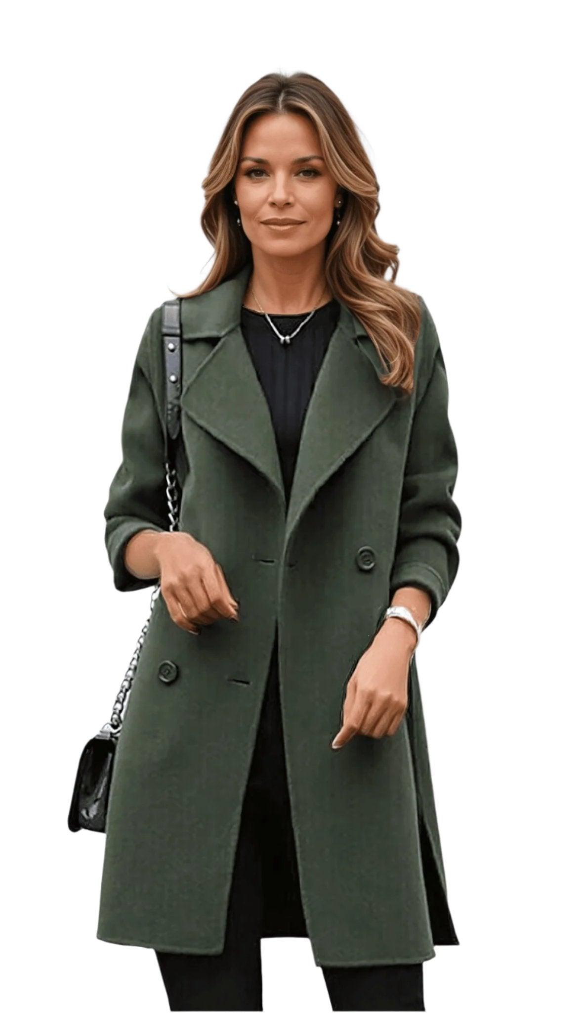 Selena | Classic Black Trench Coat for Women - Stylish Winter Elegance