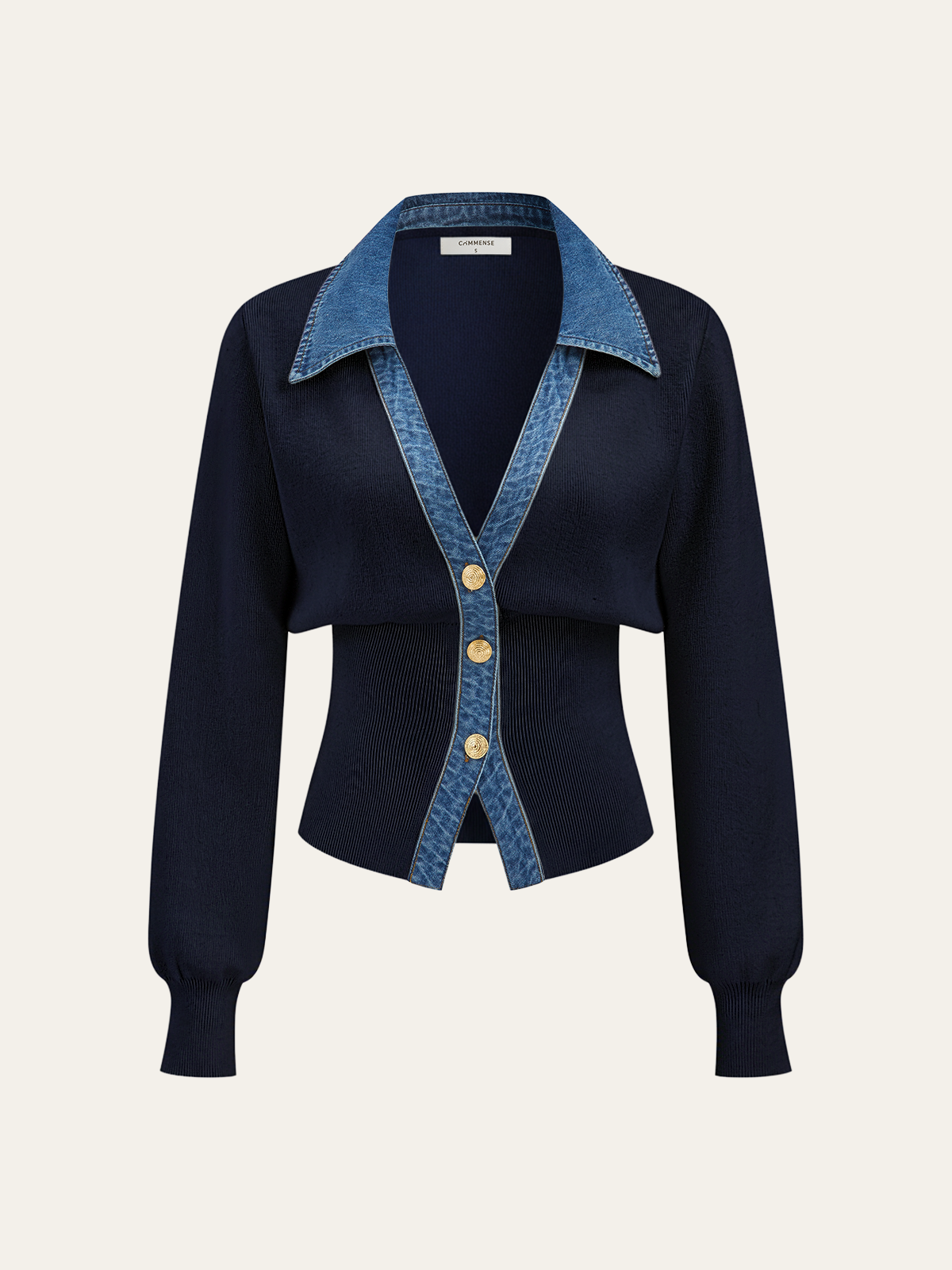 Demi | Denim Metal Button V-Neck Knit Top